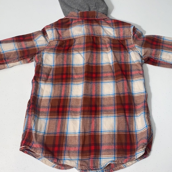 Carter’s Boy Long Sleeve Button Up Plaid Fall Winter Shirt W/Hood Size 6 - Picture 6 of 7